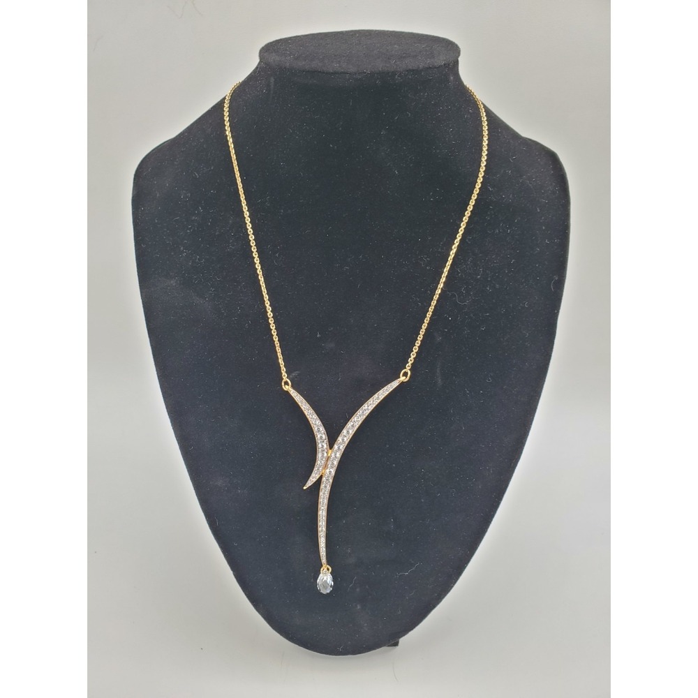 Vtg‎ Swarovski Drop Pendant 14" Necklace Serious Inset Diamonite Upscale Luxury